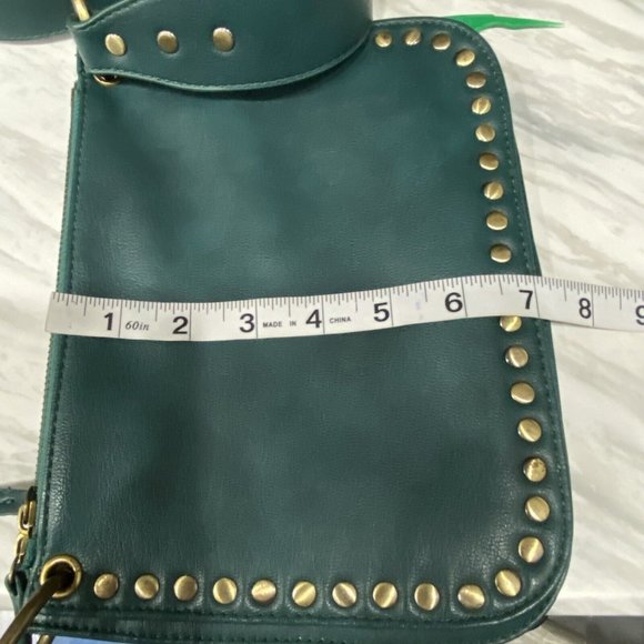 Anthropologie Teal Green Crossbody Bag With Gold Studs - Picture 7 of 14